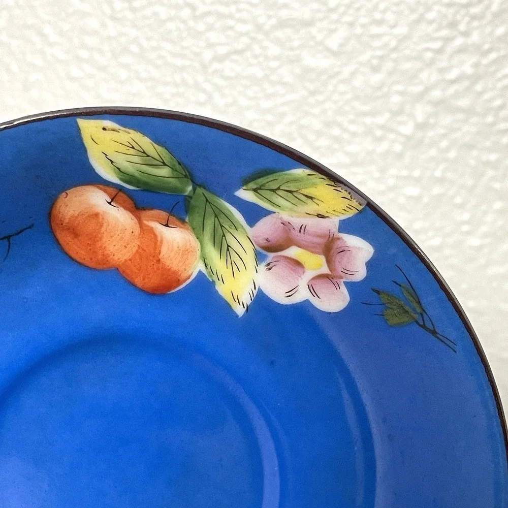 Vintage Occupied Japan Hand Painted Fruit Porcelain Teacup Saucer Gold Gilt